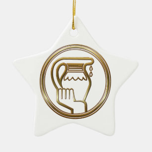 Gold Aquarius Zodiac Water Bearer Astrology Sign Ceramic Ornament