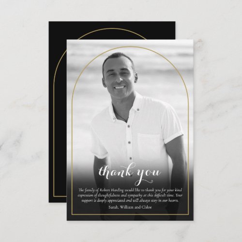 Gold Arch Black and White Photo Funeral Thank You Card