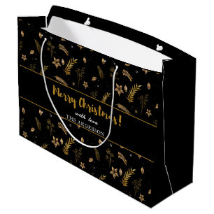 Gold Arch Black Christmas Elegant Modern  Large Gift Bag