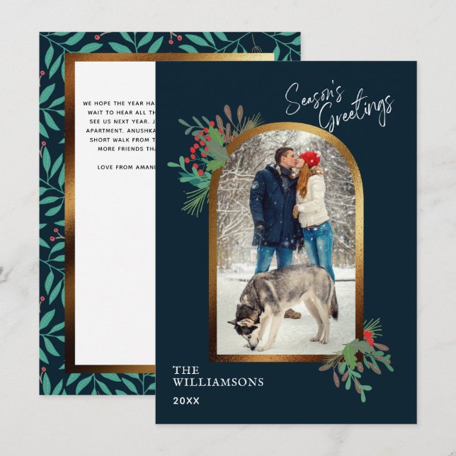 Gold Arch Custom Photo Botanical Seasons Greetings Note Card (Front/Back)