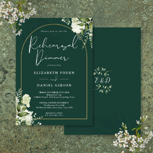 Gold Arch Emerald Greenery Rehearsal Dinner Invitation