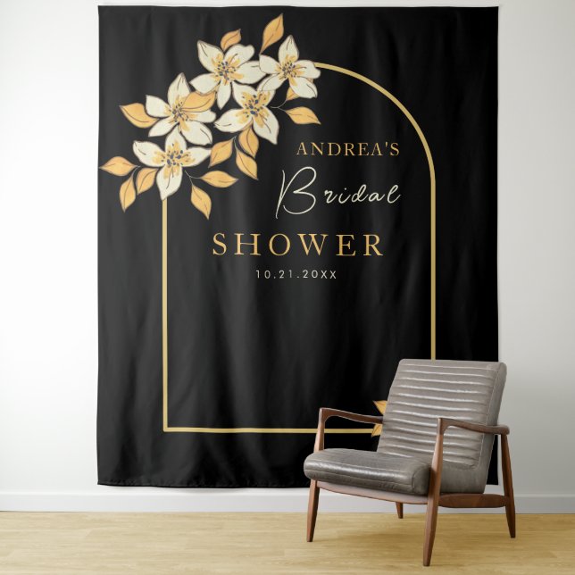 Gold Arch & Fall Floral Bridal Shower Backdrop (In Situ)