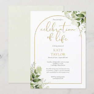 Gold Arch Greenery Celebration of Life Funeral Invitation