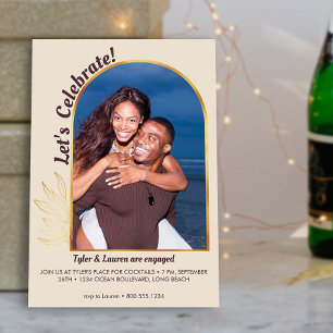 Gold Arch Lets Celebrate Photo Engagement Party Invitation
