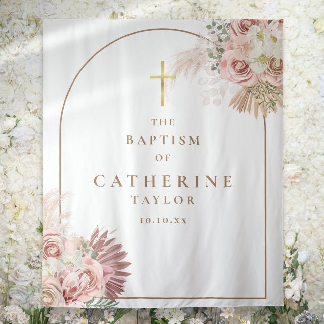 Gold Arch Pampas Grass Baptism Photo Backdrop (Gold Arch Pampas Grass Baptism Photo Backdrop)