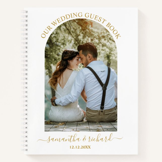 Gold Arch Personalized Photo Wedding Guest Notebook (Front)
