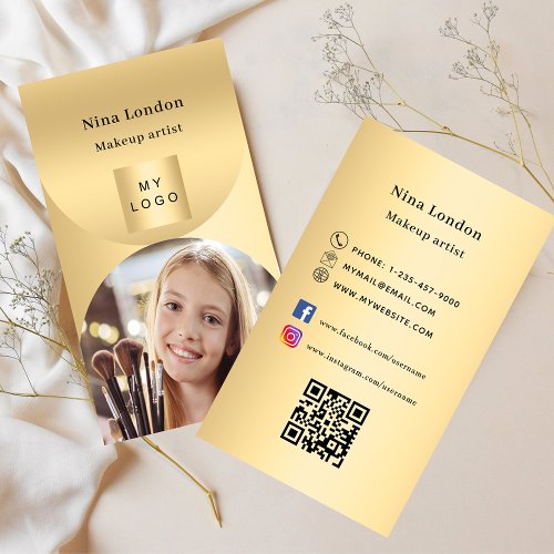 Gold arch photo Qr social media logo Business Card