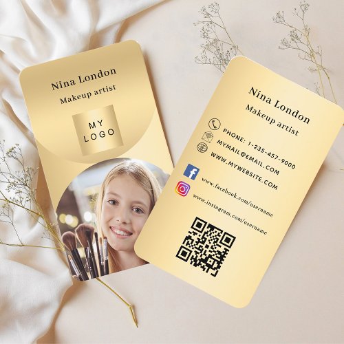 Gold arch photo Qr social media logo Business Card