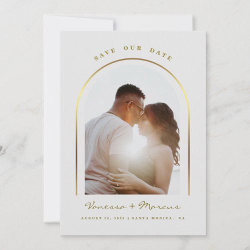 Gold Arched Frame Wedding Photo Save The Date