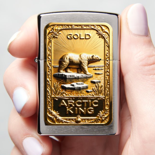 Gold Arctic King Polar Bear Zippo Lighter (In Hand)