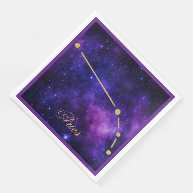 Gold Aries Constellation on Dark Galaxy | Paper Dinner Napkins (Corner)