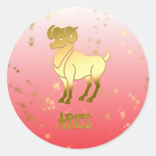 Gold Aries Ombre Astrology Horoscope Zodiac Sign Classic Round Sticker