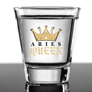 Gold Aries Queen Zodiac Sign Astrology Birthday Shot Glass