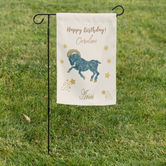 Gold Aries Zodiac Birthday  Garden Flag (In SItu)