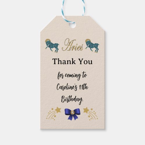 Gold Aries Zodiac Gold Typography Birthday Gift Tags