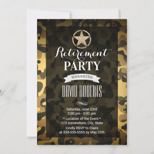 Gold Army Star Camouflage Military Retirement