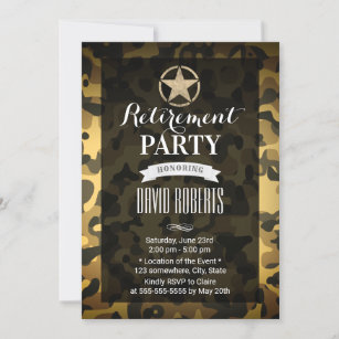 Gold Army Star Camouflage Military Retirement Invitation