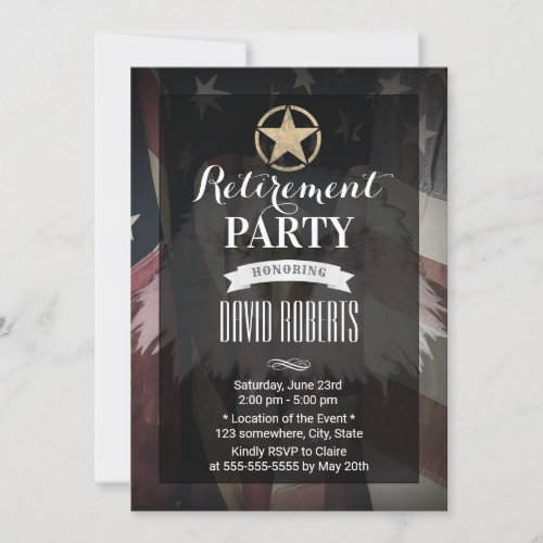 Gold Army Star USA Flag Military Retirement Party Invitation