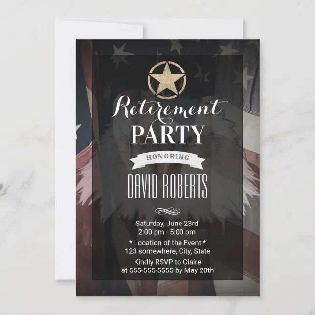 Gold Army Star USA Flag Military Retirement Party Invitation | Zazzle