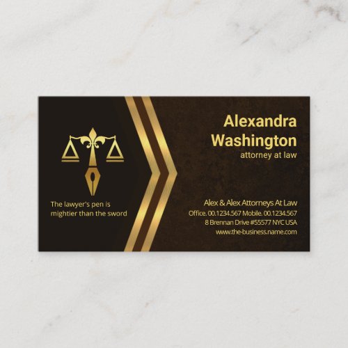 Gold Arrow Elegant Brown Marble Grunge Lawyer Business Card