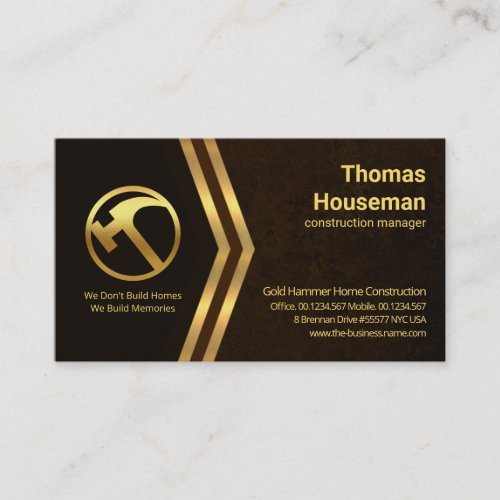 Gold Arrow Letter_R Brown Marble Contractor Business Card