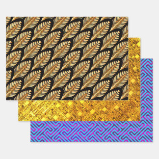 Gold Arrows and Sky Blue Meander Sampler Wrapping Paper Sheets
