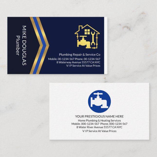 Gold Arrows Gold Faucet Plumbing Business Card (Front/Back)