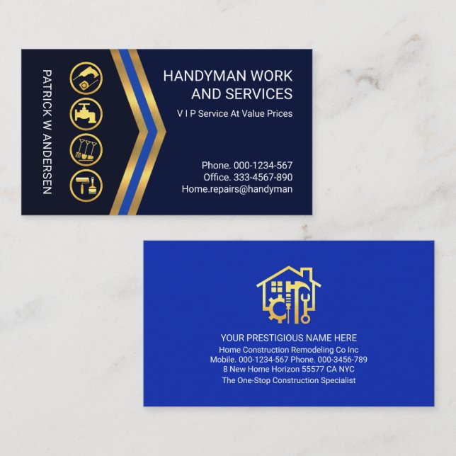 Gold Arrows Gold Handyman Icons Business Card (Front/Back)