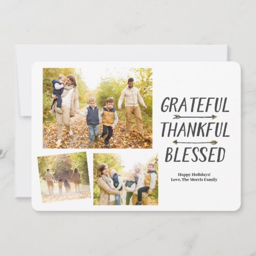 Gold Arrows Grateful Thankful Blessed 3  Holiday Card