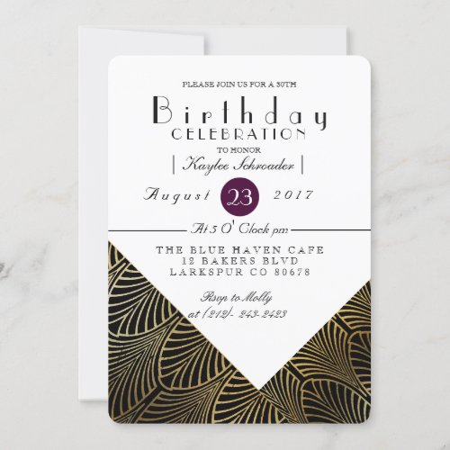 Gold Art Deco 1920s  Birthday Party Invite