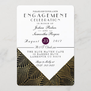 Gold Art Deco 1920's Engagement Party Invite