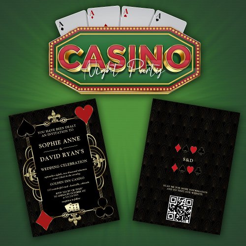 Gold Art Deco 20s Casino Vegas Poker Wedding  Invitation