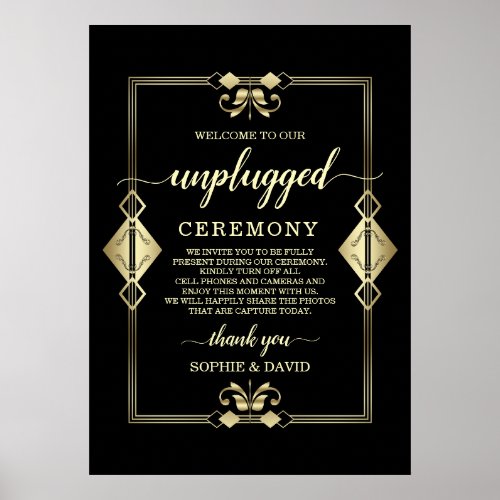 Gold Art Deco 20s Unplugged Wedding Ceremony Sign