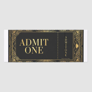 Gold Art Deco Admit One Event Ticket With Stub