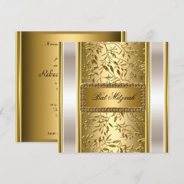 Gold Art Deco Bat Mitzvah  Invitation (Front/Back)