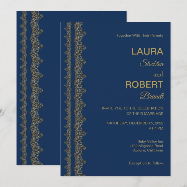 Gold Art Deco Border Wedding Invitation (Front/Back)