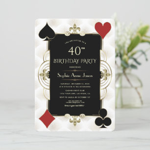 Gold Art Deco Casino Poker Woman 40th Birthday  Invitation