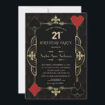 Gold Art Deco Casino Vegas Woman 21st Birthday Invitation<br><div class="desc">Glamorous Roaring 1920's Great Gatsby card design, inspired by the 1920s glamour, glitz, old Hollywood. It features elegant faux gold shape with Fleur-de-lis, faux golden divider, 3d rendered balloon number 21, vintage fonts. Use Personalise tool to add your info. For more, visit please, my Casino Art Deco Black Gold Collection....</div>