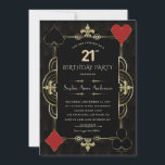 Gold Art Deco Casino Vegas Woman 21st Birthday Invitation<br><div class="desc">Glamorous Roaring 1920's Great Gatsby card design, inspired by the 1920s glamour, glitz, old Hollywood. It features elegant faux gold shape with Fleur-de-lis, faux golden divider, 3d rendered balloon number 21, vintage fonts. Use Personalise tool to add your info. For more, visit please, my Casino Art Deco Black Gold Collection....</div>