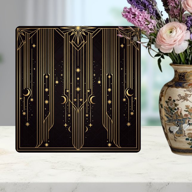 Gold Art Deco Celestial Stars Moons Pattern  Ceramic Tile (Creator Uploaded)