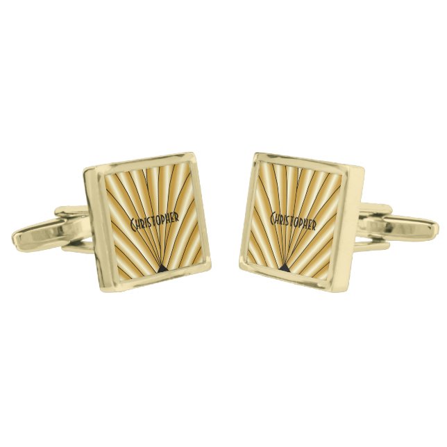 Gold Art Deco Design Cufflinks (Angled)