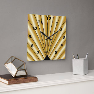 Gold Art Deco Design Square Wall Clock