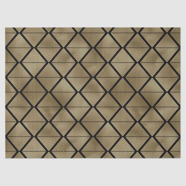 Gold Art Deco Diamonds on Black Decoupage Tissue Paper (Front)