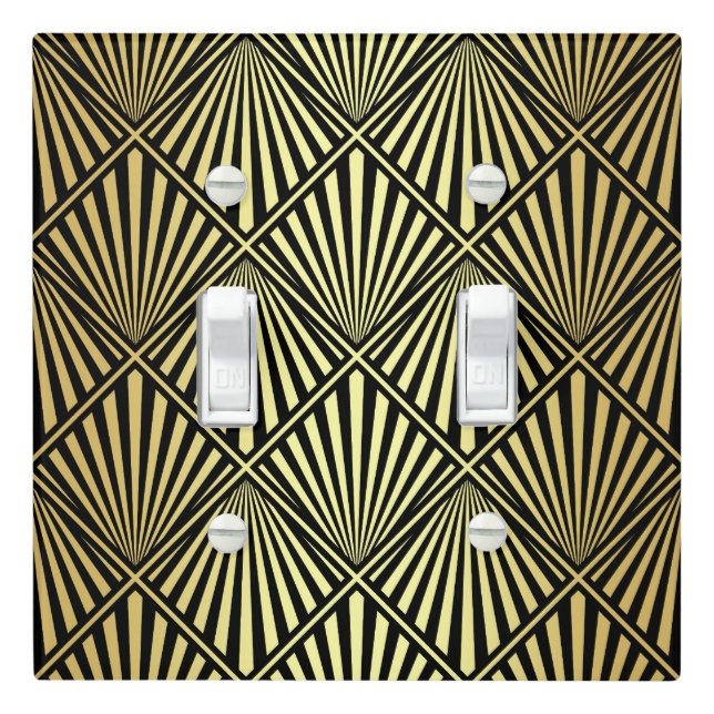 Gold Art Deco Double Toggle Light Switch Cover (In Situ)