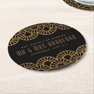Gold Art Deco Fan Wedding and Celebration Coasters