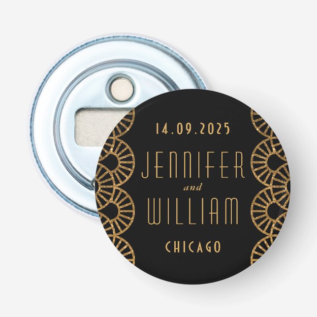 Gold Art Deco Fan Wedding Favor Bottle Opener (Front)