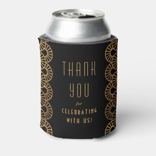Gold Art Deco Fan Wedding Guest Favor Can Cooler (Can Back)