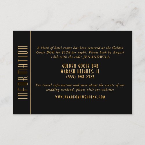 Gold Art Deco Fan Wedding Information Card