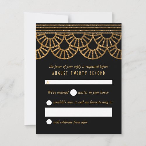 Gold Art Deco Fan Wedding Invitation Reply Card