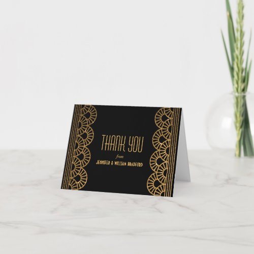 Gold Art Deco Fan Wedding Photo Thank You Note